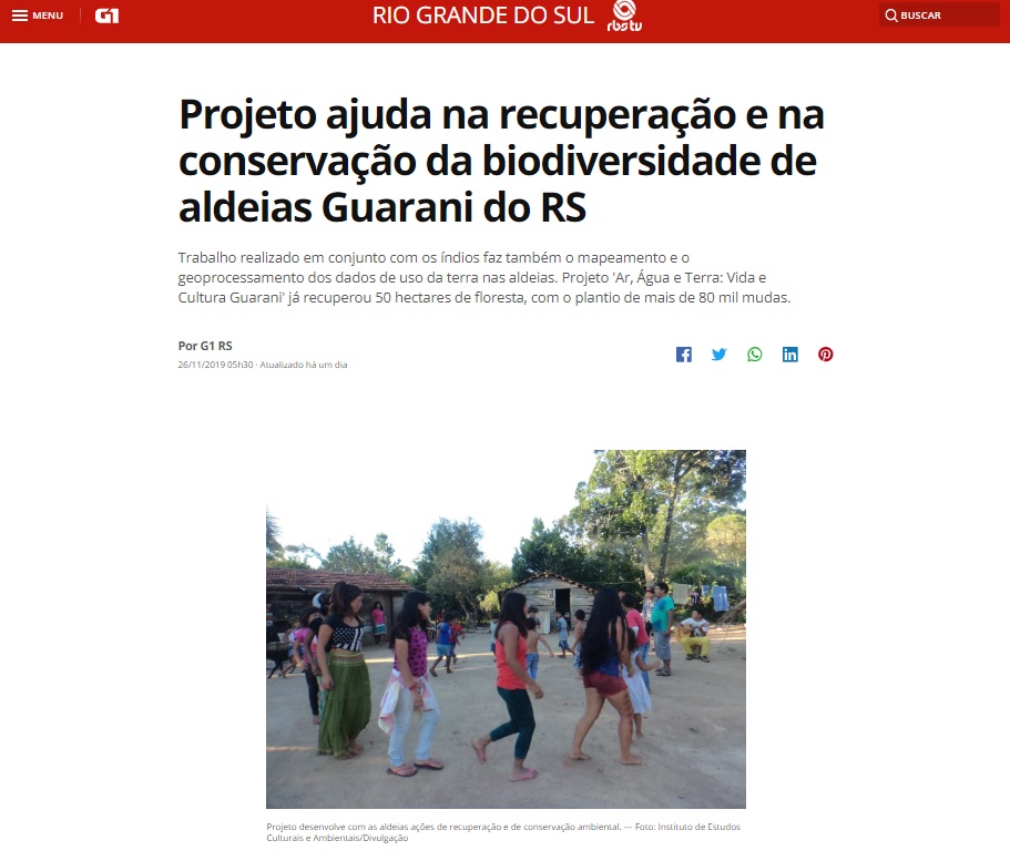 Projeto ajuda na recuperação e na conservação da biodiversidade de aldeias Guarani do RS / Matéria G1